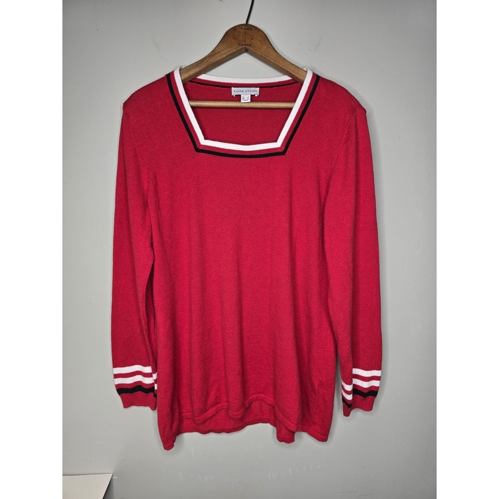 Susan Graver Women's Lightweight Red Square Neck Sweater Preppy Size Large
